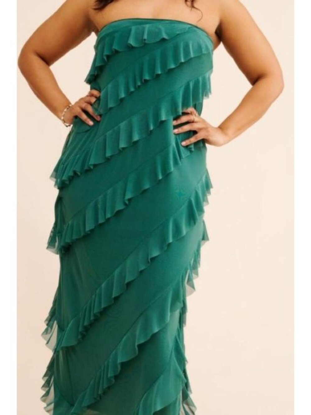Eloquii Green Ruffle Tiered Strapless Tube Maxi Dress Womens Size 18